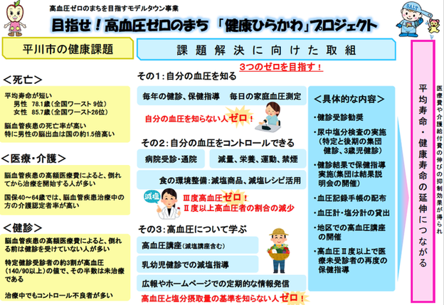 目指せ高血圧ゼロのまち健康ひらかわプロジェクトの概要図