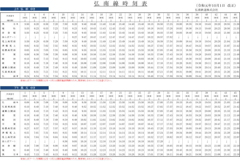 弘南鉄道時刻表